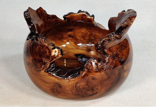 Wooden Bowl Hand Carved Russian Olive Burl Wood